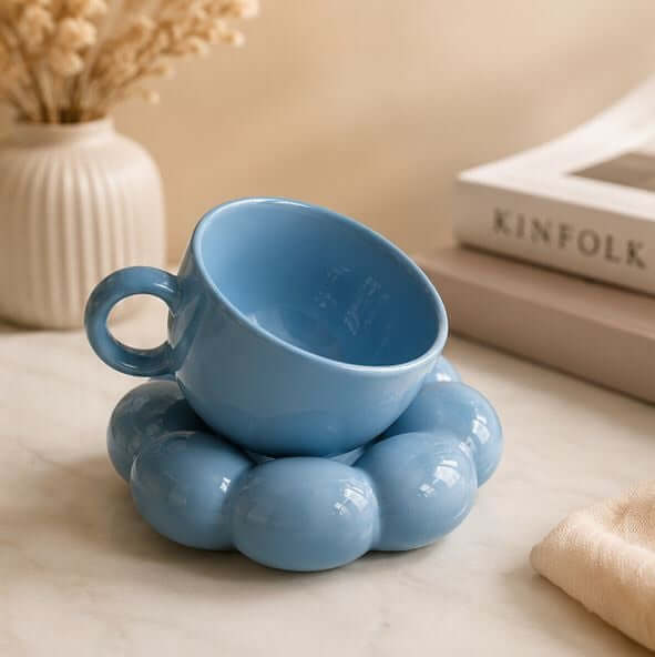 Jasper & Pine Bubble Duo Cup & Saucer Set | Pastel Ceramic Coffee Cups