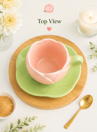 🌷 Tulip Bloom Ceramic Cup & Saucer Set | Aesthetic Floral Coffee Mug