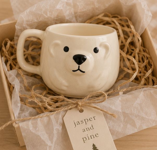 Cozy White Bear Ceramic Mug by Jasper & Pine Co.