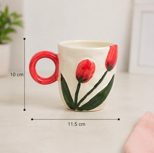 Jasper & Pine Red Scarlet Bloom Mug | Handcrafted Tulip Ceramic Cup