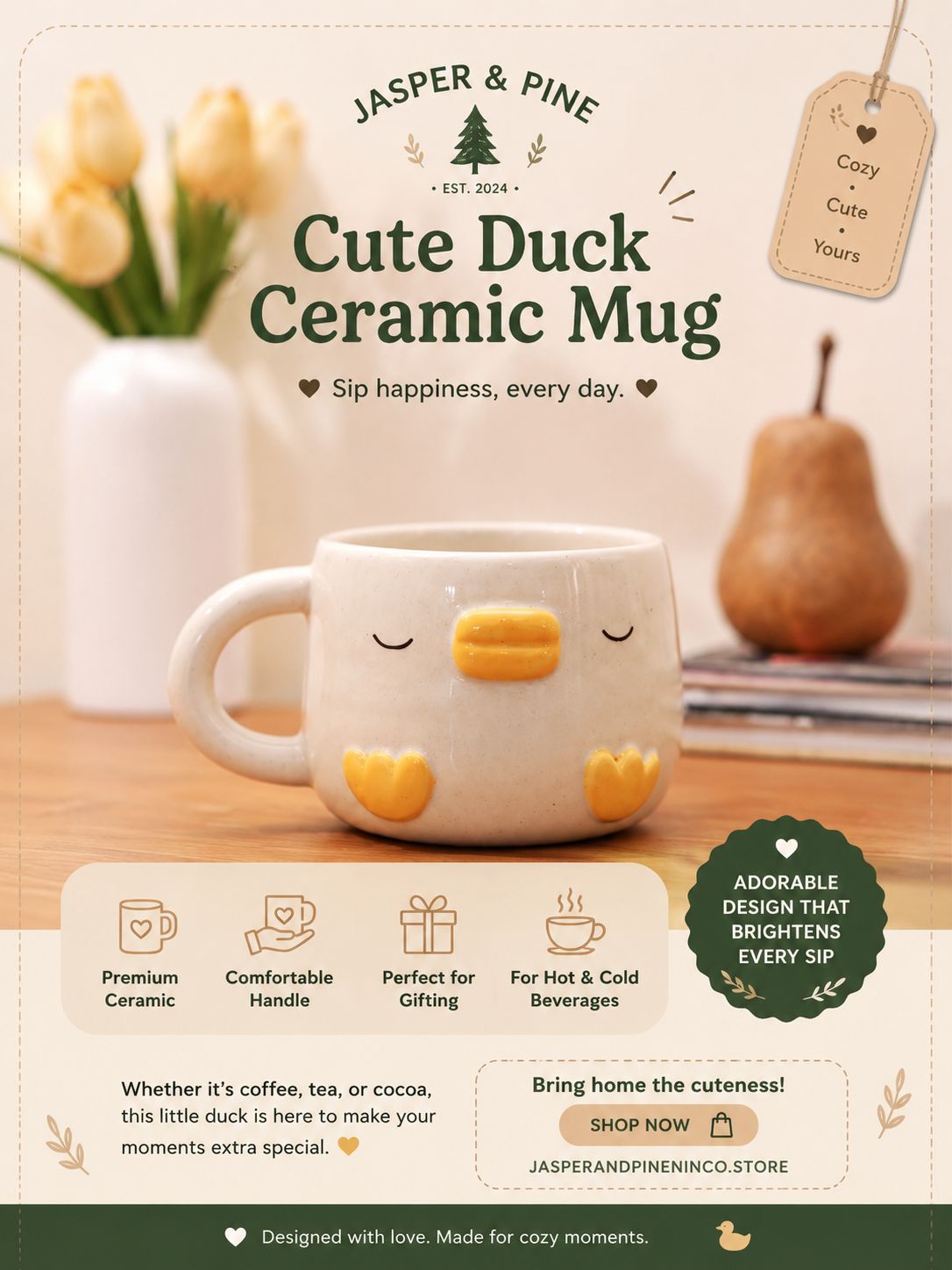 Cute Duck Ceramic Coffee Mug | Premium Aesthetic Mug