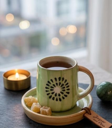 The Fresh Kiwi Ceramic Mug & Saucer (Set of 2) by Jasper & Pine Co.