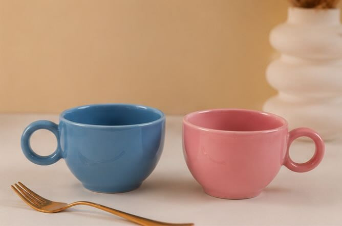 Jasper & Pine Bubble Duo Cup & Saucer Set | Pastel Ceramic Coffee Cups