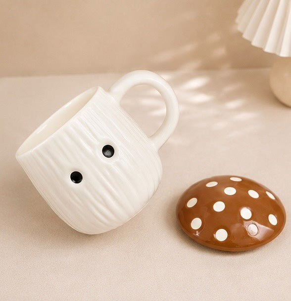 Jasper & Pine Brown Mushroom Charm Mug | Handcrafted Ceramic Cup with Lid
