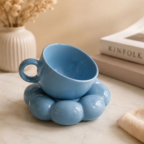 Jasper & Pine Bubble Duo Cup & Saucer Set | Pastel Ceramic Coffee Cups