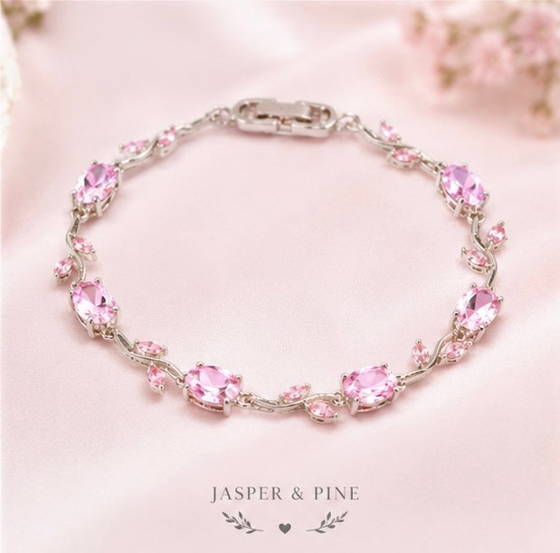 The Tulip Vine Bracelet by Jasper & Pine Co. – Delicate Silver & Pink Crystal Floral Jewelry