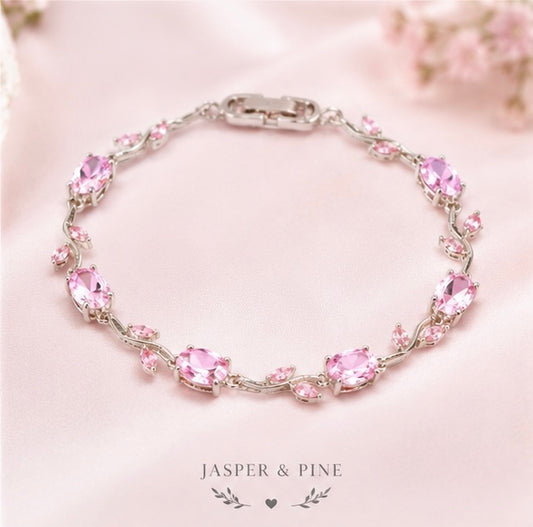 The Tulip Vine Bracelet by Jasper & Pine Co. – Delicate Silver & Pink Crystal Floral Jewelry