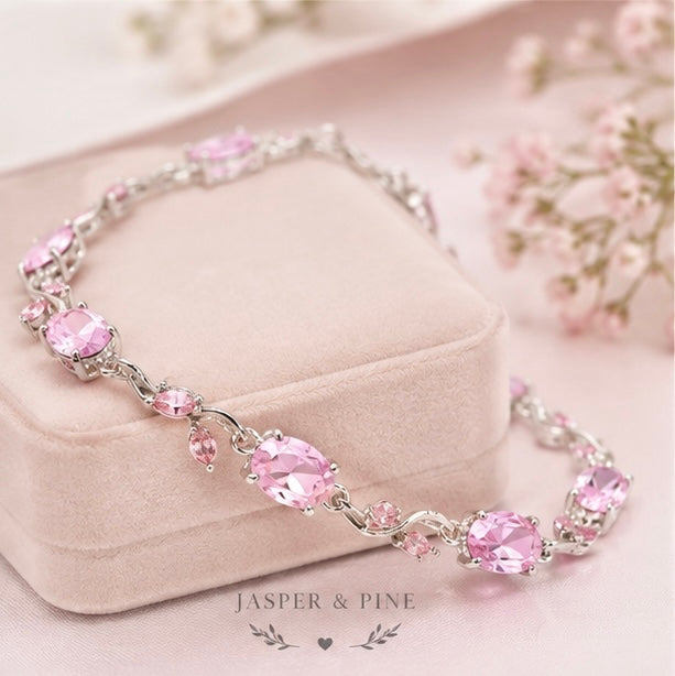 The Tulip Vine Bracelet by Jasper & Pine Co. – Delicate Silver & Pink Crystal Floral Jewelry