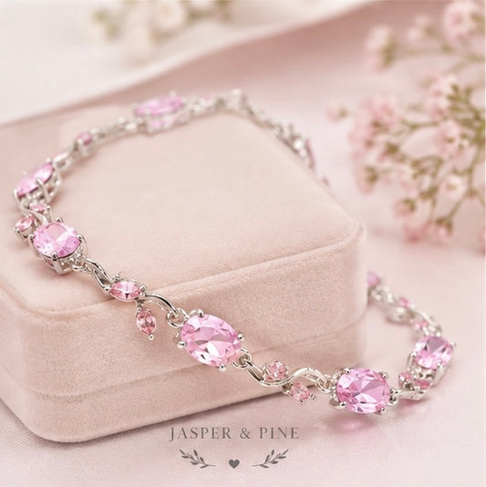 The Tulip Vine Bracelet by Jasper & Pine Co. – Delicate Silver & Pink Crystal Floral Jewelry