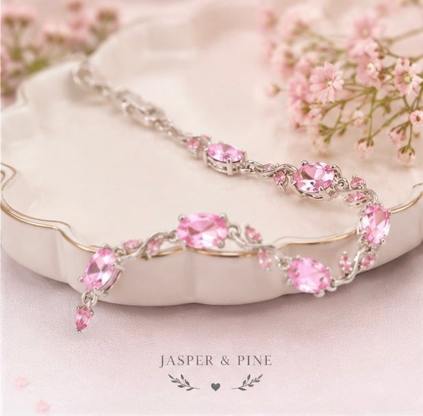The Tulip Vine Bracelet by Jasper & Pine Co. – Delicate Silver & Pink Crystal Floral Jewelry