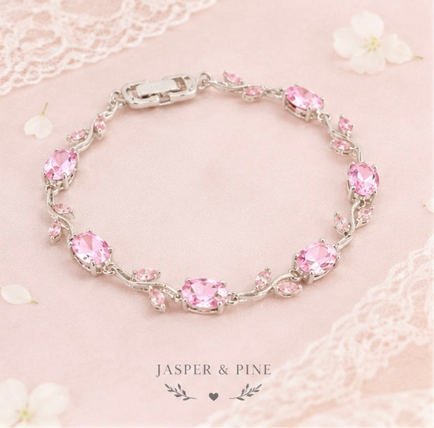 The Tulip Vine Bracelet by Jasper & Pine Co. – Delicate Silver & Pink Crystal Floral Jewelry