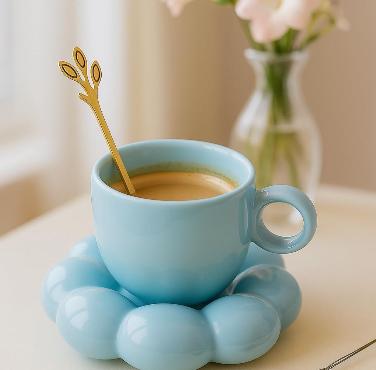 Jasper & Pine Aesthetic Blue Bubble Cup & Saucer