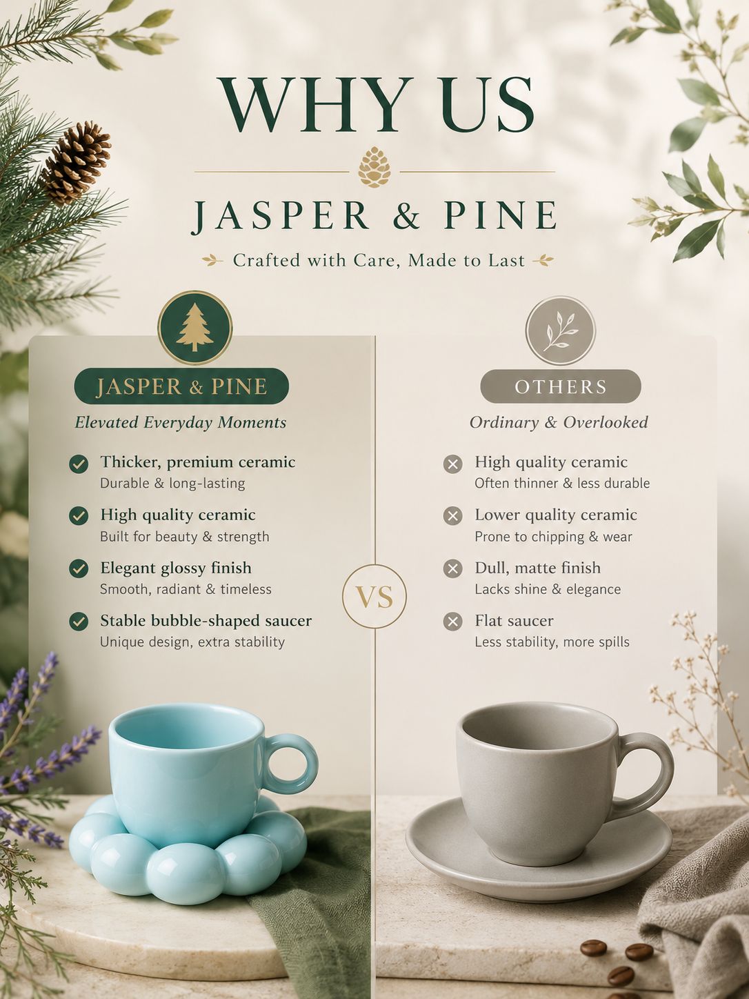 Jasper & Pine Aesthetic Blue Bubble Cup & Saucer