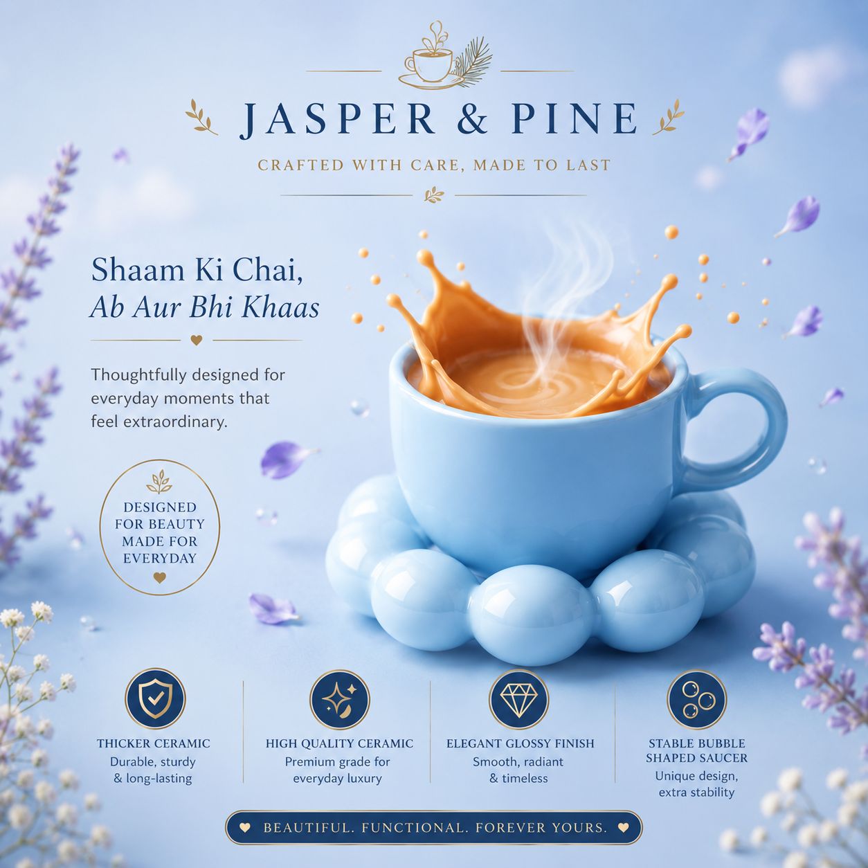 Jasper & Pine Aesthetic Blue Bubble Cup & Saucer