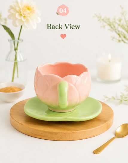 🌷 Tulip Bloom Ceramic Cup & Saucer Set | Aesthetic Floral Coffee Mug