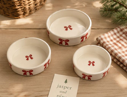 Red Ribbon Ceramic Nesting Bowls (Set of 3) by Jasper & Pine Co.