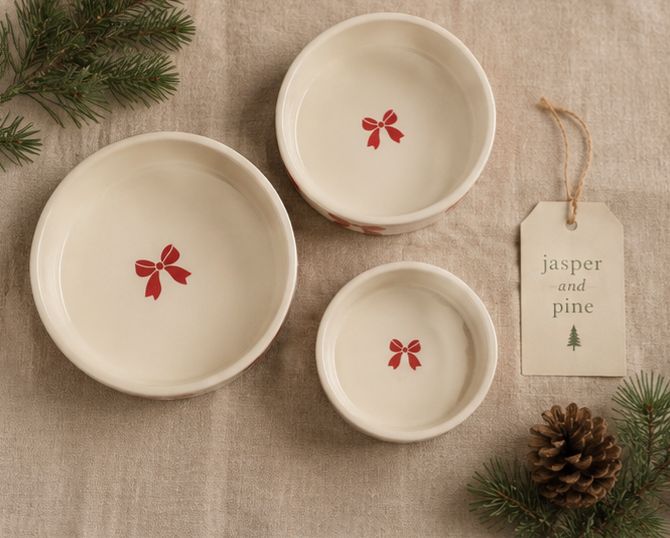 Red Ribbon Ceramic Nesting Bowls (Set of 3) by Jasper & Pine Co.
