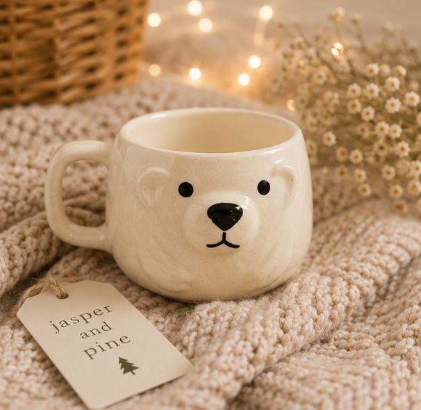 Cozy White Bear Ceramic Mug by Jasper & Pine Co.