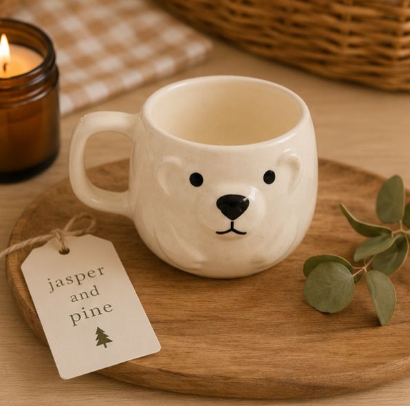 Cozy White Bear Ceramic Mug by Jasper & Pine Co.