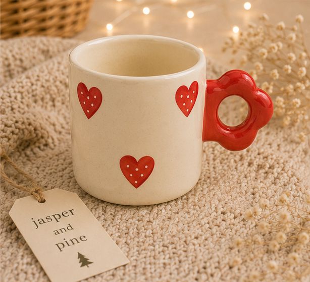 Dotted Heart Ceramic Mug & Saucer (Set of 2) by Jasper & Pine Co.