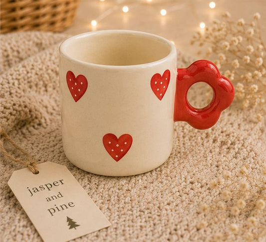 Dotted Heart Ceramic Mug & Saucer (Set of 2) by Jasper & Pine Co.