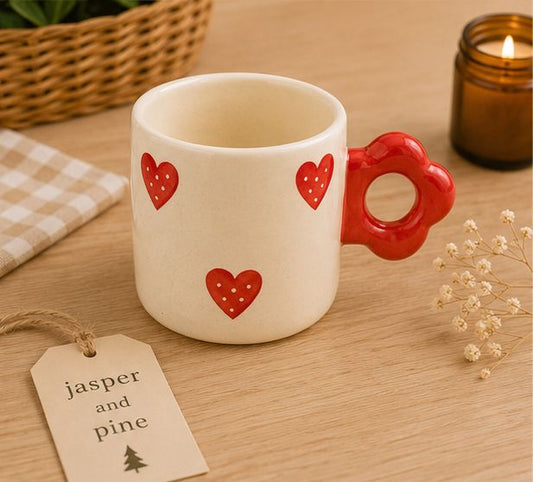 Dotted Heart Ceramic Mug & Saucer (Set of 2) by Jasper & Pine Co.