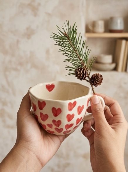 Wavy Edge Heart Ceramic Cup & Saucer (Set of 2) by Jasper & Pine Co.