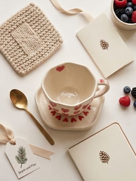 Wavy Edge Heart Ceramic Cup & Saucer (Set of 2) by Jasper & Pine Co.