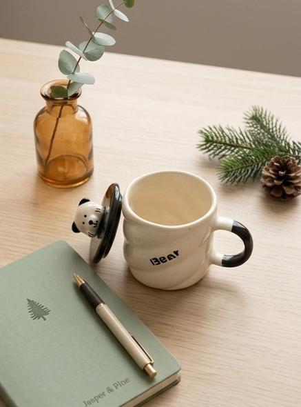 The Swirl Texture Bear Mug with Lid (Set of 2) by Jasper & Pine Co.
