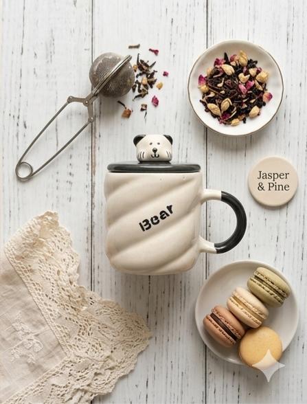 The Swirl Texture Bear Mug with Lid (Set of 2) by Jasper & Pine Co.