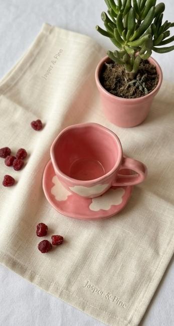 Pink Cloud Wavy Ceramic Cup & Saucer (Set of 2) by Jasper & Pine Co.