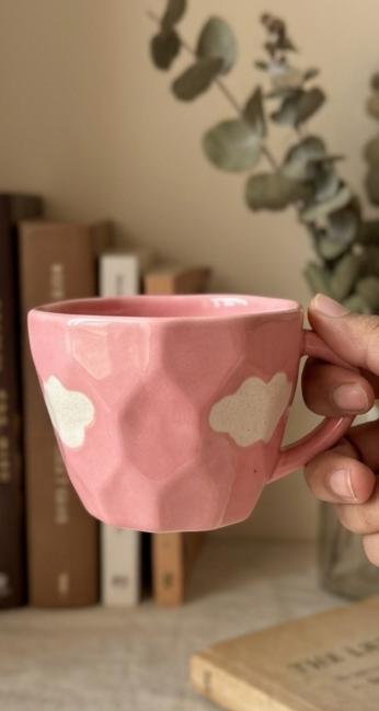 Pink Cloud Wavy Ceramic Cup & Saucer (Set of 2) by Jasper & Pine Co.