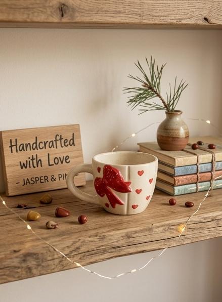 The 3D Red Bow & Hearts Ceramic Mug by Jasper & Pine Co.