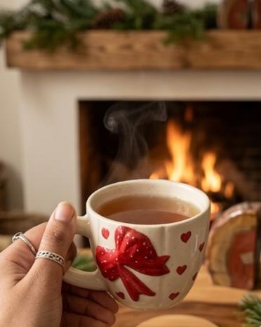 The 3D Red Bow & Hearts Ceramic Mug by Jasper & Pine Co.