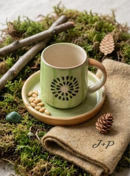 The Fresh Kiwi Ceramic Mug & Saucer (Set of 2) by Jasper & Pine Co.