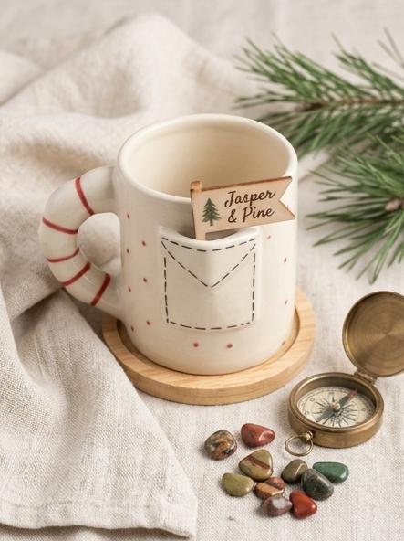The 3D Pocket & Polka Dot Ceramic Mug by Jasper & Pine Co.