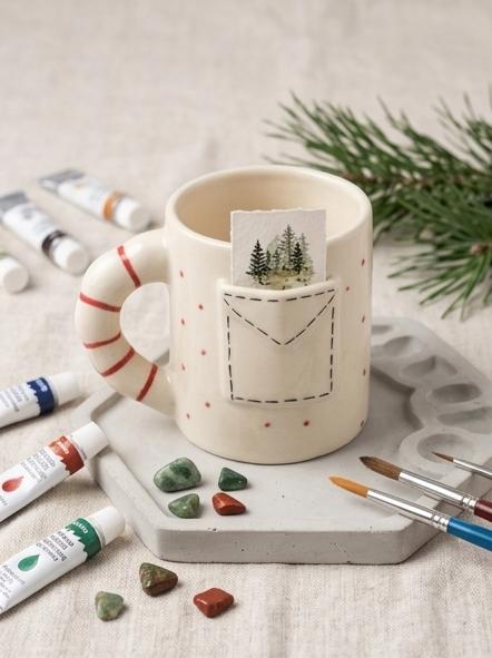 The 3D Pocket & Polka Dot Ceramic Mug by Jasper & Pine Co.