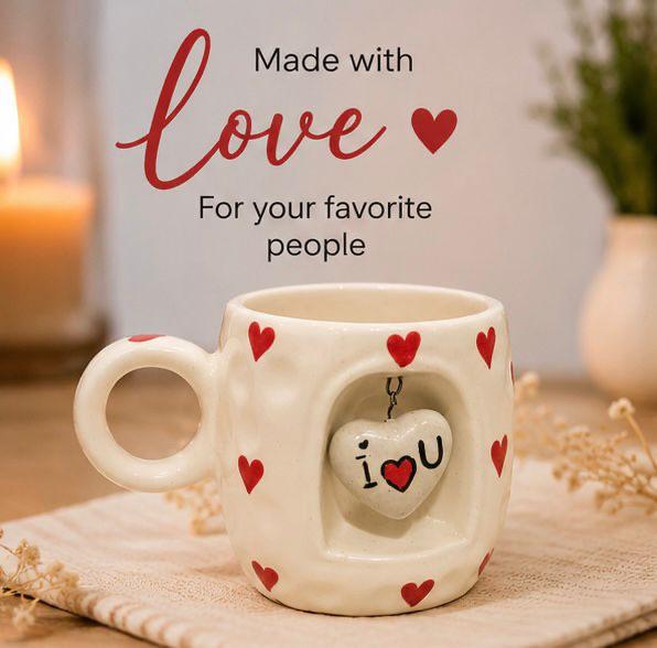 Jasper & Pine Love Locket Mug | Handcrafted Heart Charm Ceramic Cup