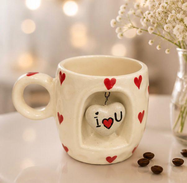 Jasper & Pine Love Locket Mug | Handcrafted Heart Charm Ceramic Cup