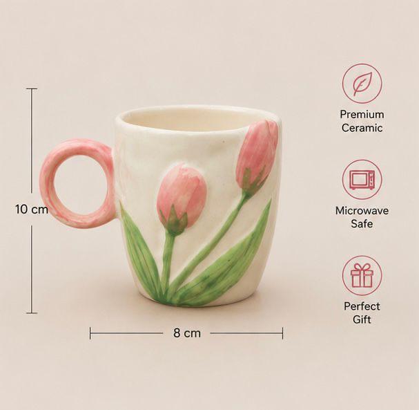 Jasper & Pine Pink Blush Bloom Mug | Handcrafted Tulip Ceramic Cup