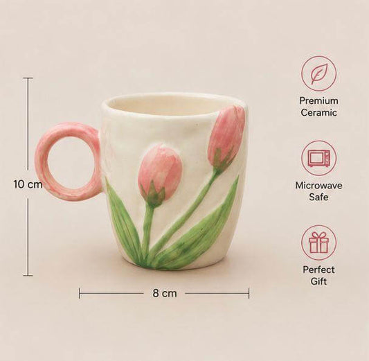 Jasper & Pine Pink Blush Bloom Mug | Handcrafted Tulip Ceramic Cup