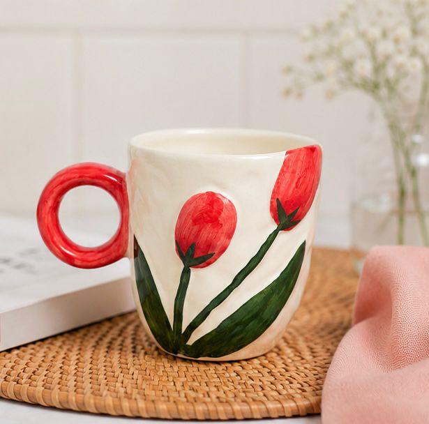 Jasper & Pine Red Scarlet Bloom Mug | Handcrafted Tulip Ceramic Cup