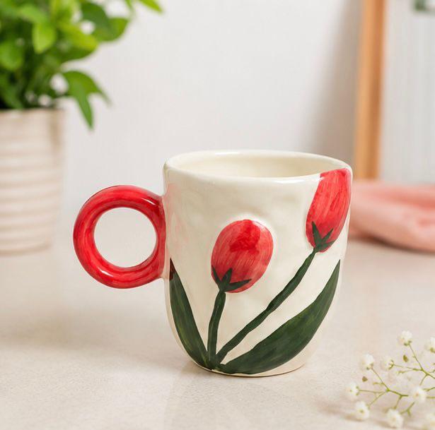 Jasper & Pine Red Scarlet Bloom Mug | Handcrafted Tulip Ceramic Cup