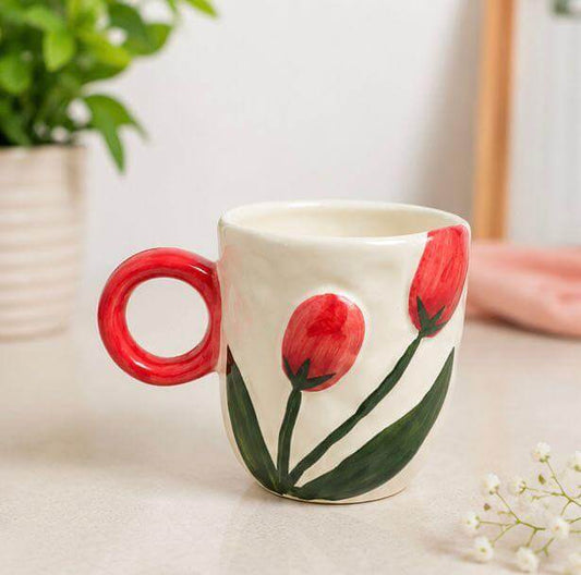 Jasper & Pine Red Scarlet Bloom Mug | Handcrafted Tulip Ceramic Cup