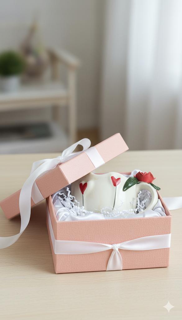 Handmade Ceramic Heart Mug with Rose Handle | Cute Coffee & Tea Cup | Microwave Safe