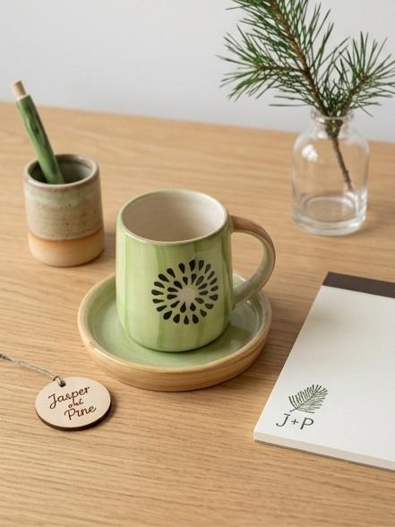 The Fresh Kiwi Ceramic Mug & Saucer (Set of 2) by Jasper & Pine Co.