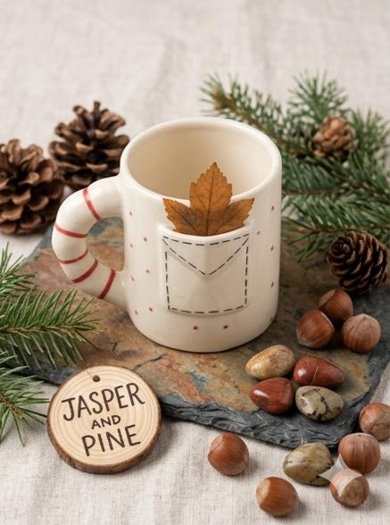 The 3D Pocket & Polka Dot Ceramic Mug by Jasper & Pine Co.