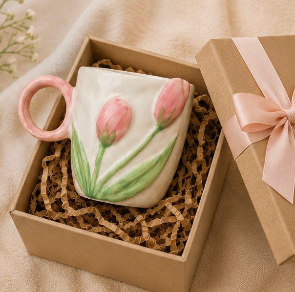 Jasper & Pine Pink Blush Bloom Mug | Handcrafted Tulip Ceramic Cup
