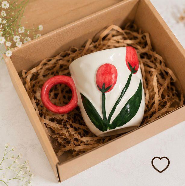 Jasper & Pine Red Scarlet Bloom Mug | Handcrafted Tulip Ceramic Cup